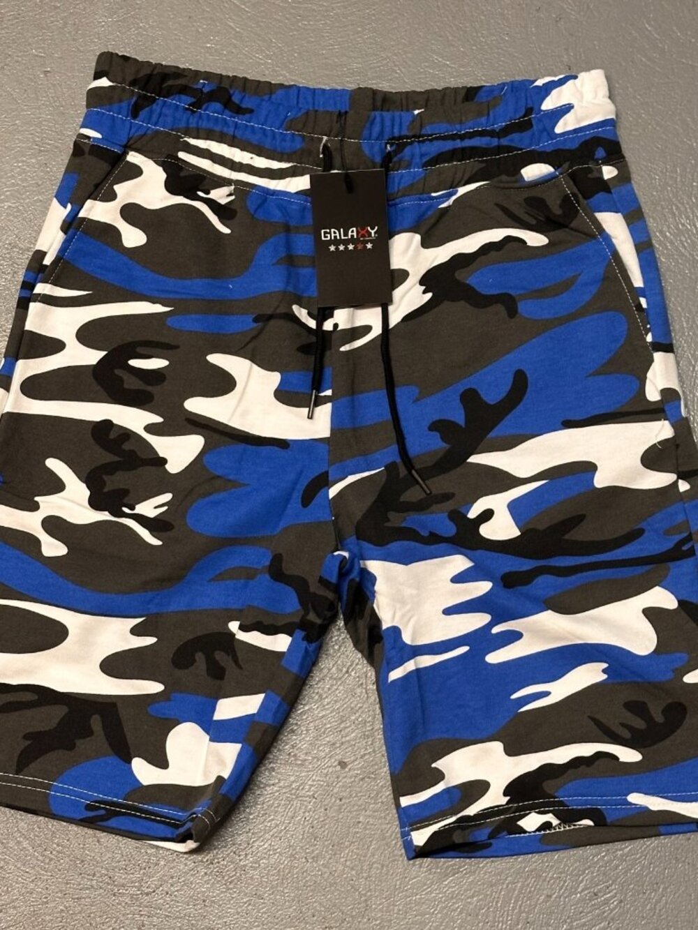 Galaxy By Harvic Camouflage Shorts Royal Blue Mens Medium Drawstring New